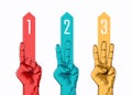 Set of counting one two three hand sign.