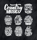 Set with Country Music lettering quotes for festival live event poster Concept. Textured Illustration. Funny slogans for cowboy Royalty Free Stock Photo