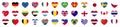 Set country national flag in heart form. Collection flags of different countries icon - vector Royalty Free Stock Photo
