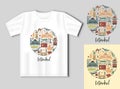 Traditional tourist symbols of Turkey in the form of cirle. Travel concept with t-shirt mockup.