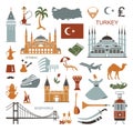 Set of country Turkey culture and traditional symbols. Collection of flat icons Royalty Free Stock Photo