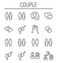 Set of couple icons in modern thin line style.