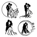 Set of couple married silhouette template