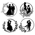 Set of couple married silhouette template