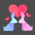Couple origami hares in love. Paper Zoo. Vector image