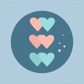 Set of couples colorful hearts red and blue colors. Romantic pictogram in circle. Story highlights circle icons. Trendy cute