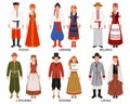A set of couples in folk costumes of European countries. Russia, Ukraine, Belarus, Latvia, Lithuania, Estonia. Culture