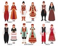 A set of couples in folk costumes of European countries. TÃ¼rkiye, Albania, Montenegro, Greece, Cyprus, Malta. Culture