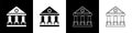 Set Courthouse building icon isolated on black and white background. Building bank or museum. Vector