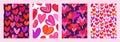 Set of cover templates with colorful hearts with hand-drawn texture. Design for Valentine's Day. Symbol of love Royalty Free Stock Photo