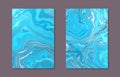 Set of cover templates. Fluid abstract backgrounds. Marble texture in turquoise colors Royalty Free Stock Photo