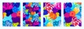 Set of cover templates with patterns of bright corals. Colorful artistic backgrounds with sea or ocean life