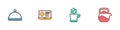 Set Covered with tray, Online ordering and delivery, Coffee cup and Kettle handle icon. Vector Royalty Free Stock Photo