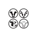 Cow head stylized symbol, cow portrait. Silhouette of farm animal, cattle. Emblem, logo or label for design. Vector illustration.