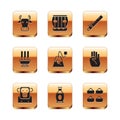 Set Cow, Monkey, Indian vase, Tea bag, Incense sticks, Bamboo flute indian, spice and Instrument tabla icon. Vector