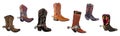 Set of Cowboy boots with spurs vector isolated. Royalty Free Stock Photo