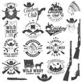 Cowboy club badge. Ranch rodeo. Vector. Concept for shirt, logo, print, stamp, tee with cowboy and shotgun. Vintage