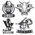 Set of cowboy emblems  labels  badges  logos. Isolated on white Royalty Free Stock Photo