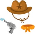 Set of cowboy hat, gun and scarf Royalty Free Stock Photo
