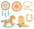 Set of cowboy objects. Vector cowboy illustration for design isolated on white.