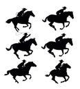 Set of Cowboys ride horses. Picture silhouette. Riders on horseback. Isolated on white background. Vector