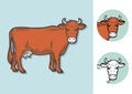 Set of cows. Farm animal. Hand drawn sketch. Vintage style. Color vector illustration Royalty Free Stock Photo