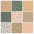 Set of cozy seamless patterns with persimmons. Royalty Free Stock Photo