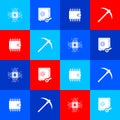 Set CPU mining farm, Proof of stake, Cryptocurrency wallet and Pickaxe icon. Vector Royalty Free Stock Photo