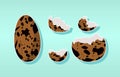 Set of cracked eggs cartoon icon design template with various models. vector illustration isolated on blue background Royalty Free Stock Photo