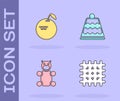 Set Cracker biscuit, Apple, Jelly bear candy and Cake icon. Vector