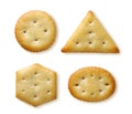 Set of crackers cookies of different shapes close-up on a white. Top view