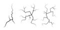 Set of cracks. Collection of different black lightning bolts. Earth crack. Set thunderstorm and lightning. Vector Royalty Free Stock Photo