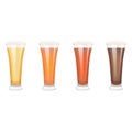 Set with craft beer in pilsner glasses for banners, flyers, posters, cards. Light and dark beer, ale, and lager Royalty Free Stock Photo