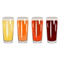 Set with craft beer in willi becher glass for banners, flyers, posters, cards. Light and dark beer, ale, lager. Beer Day