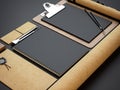 Set of craft mockups on black paper background Royalty Free Stock Photo