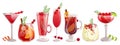 A set of cranberry cocktails.Winter Christmas drinks. Mimosa with cranberries, mulled wine, etc.Festive cocktails. Royalty Free Stock Photo