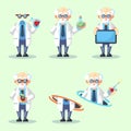 Set of Crazy old scientist is conducting a scientific experiment teleporting Growing plants Invisible messege text board