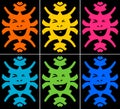 Set of crazy smiling faces on black background