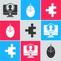 Set Create account screen, Computer mouse gaming and Piece of puzzle icon. Vector Royalty Free Stock Photo