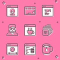 Set Create account screen, Keyboard, Page with 404 error, Hacker coder, Software, Processor, Online play video and icon Royalty Free Stock Photo