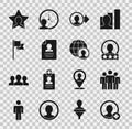 Set Create account screen, Users group, Resume, Location marker, Head hunting and Globe and people icon. Vector