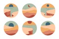 Set of creative abstract rocky mountain landscape round icons