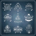 Set Of Creative Christmas And New Year 2018 Icon On Chalkboard Background Holiday Logos Collection Royalty Free Stock Photo