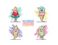 Set of creative cute cartoon of ice cream cone and bar