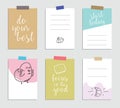 Set of creative 6 journaling cards. Vector illustration. Template for greeting scrapbooking, planner, congratulations