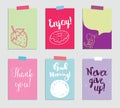 Set of creative 6 journaling cards. Vector illustration. Template for greeting scrapbooking, planner, congratulations