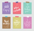 Set of creative 6 journaling cards. Vector illustration. Template for greeting scrapbooking, planner, congratulations