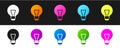 Set Creative lamp light idea icon isolated on black and white background. Concept ideas inspiration, invention Royalty Free Stock Photo