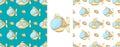 Set Creative marine seamless pattern. Pattern in hand draw style, created for fabrics Royalty Free Stock Photo