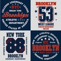 Set of creative t-shirt graphic designs. New York, Brooklyn. Vector